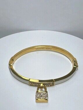 MICHAEL KORS Gold Crystal Pavé Padlock Bangle Bracelet NWOT